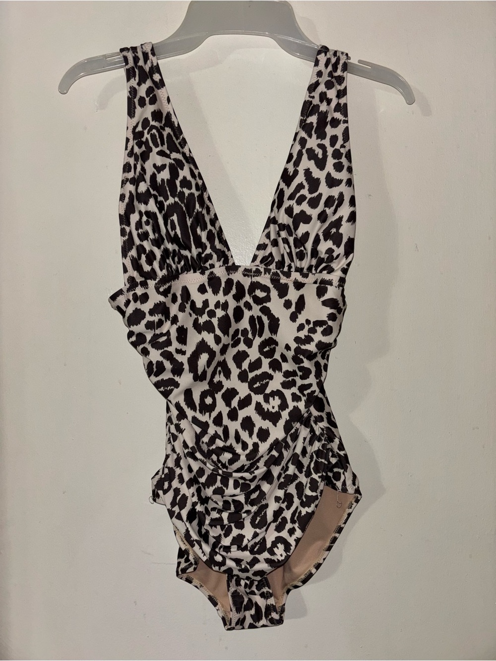 Leopard Print Deep V One-Piece Swimsuit - Black & White